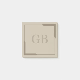 Neutral Sand Bold Corners Elegant Monogram Post-it Notes