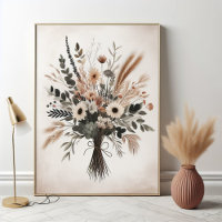 Neutral Scandinavian Floral Bouquet Art Pattern