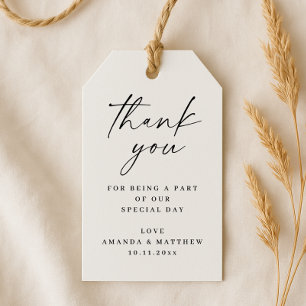 Neutral Script Wedding Thank You   Black & White Gift Tags