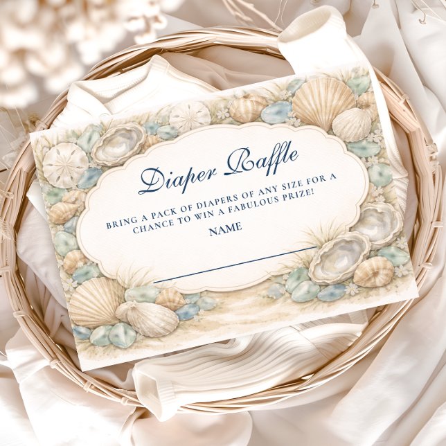 Neutral Seaside Shells Diapper Raffle Enclosure Card (Creator Uploaded)