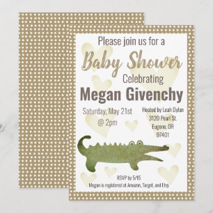 Neutral Sepia Alligator Baby Shower Invitation