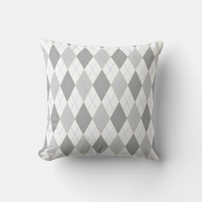 Neutral Shades of Grey & White Argyle Pillow (Front)