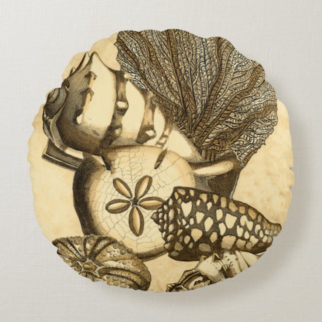 Neutral Shells and Coral Collection Round Cushion (Front)
