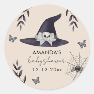 Neutral Simple Little Boo Witch Hat Baby Shower Classic Round Sticker
