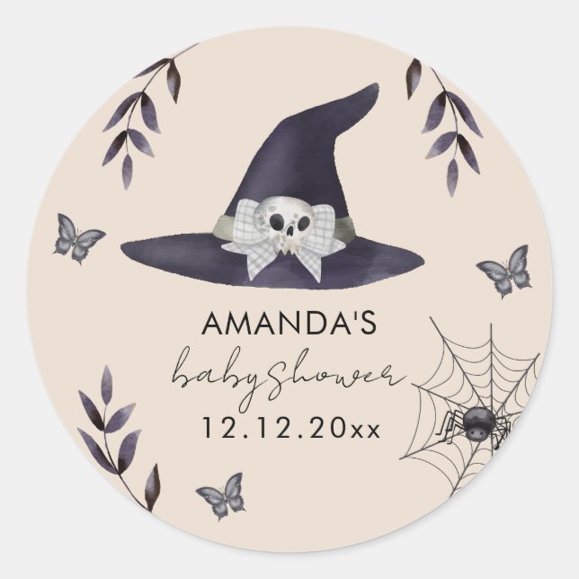 Neutral Simple Little Boo Witch Hat Baby Shower Classic Round Sticker (Front)