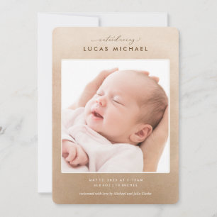 Neutral Simple Ombre Photo Birth Announcement