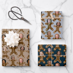 Neutral Six Photo Gingerbread People Holiday Wrapping Paper Sheet