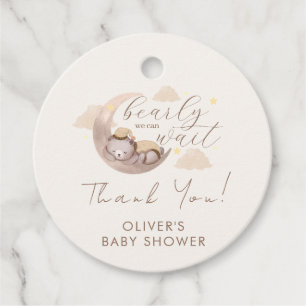 Neutral Sleep Bear Moon Star Baby Shower Favour Tags
