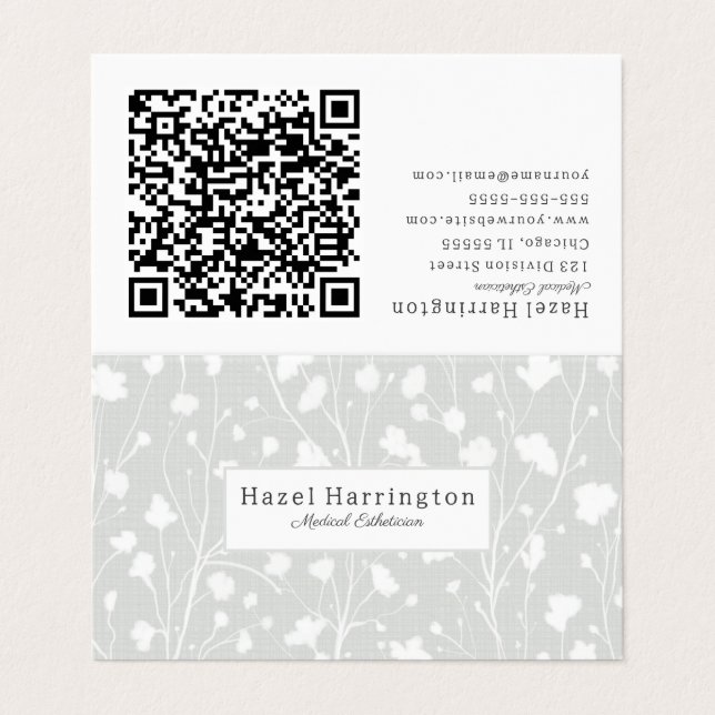 Neutral Soft Floral QR Folded Business Card  (Outside Unfolded)