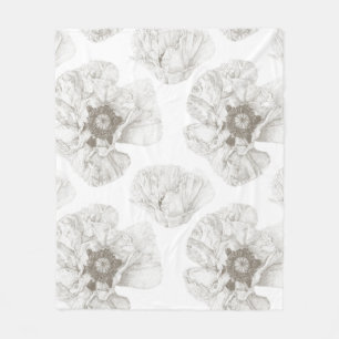 Neutral Soft Poppy Flower Fleece Blanket