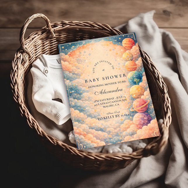 Neutral Space Planets Stars Baby Shower Invitation (Creator Uploaded)