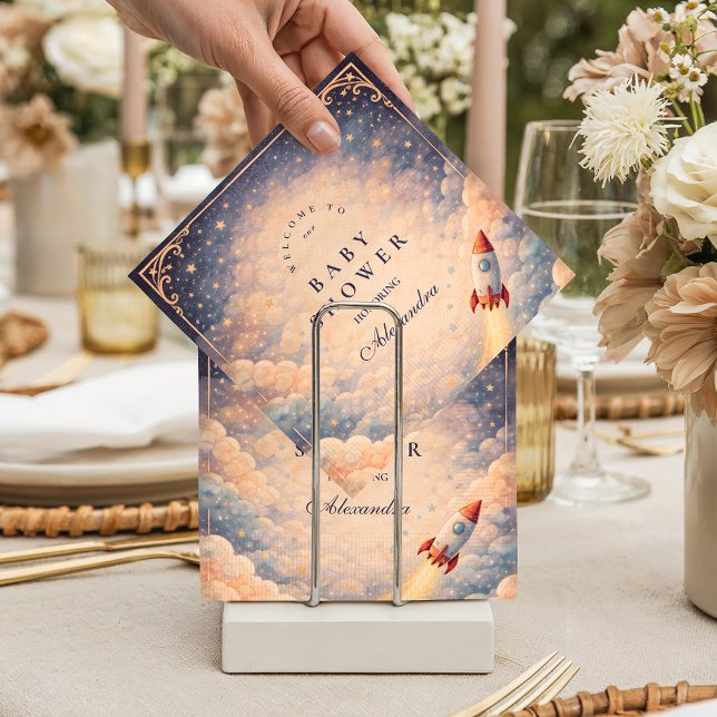 Neutral Space Rocket Stars Baby Shower Napkin (Creator Uploaded)