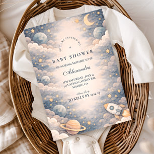 Neutral Space Stars Baby Shower Invitation