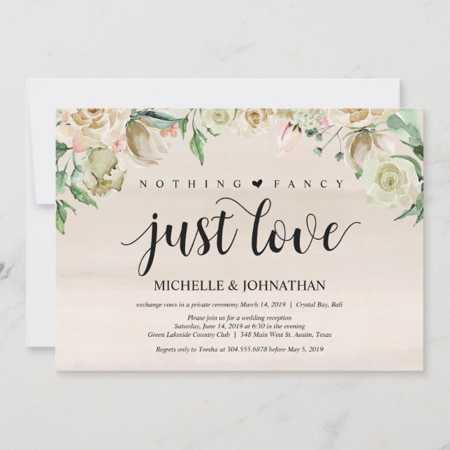 Neutral Spring Elopement Reception Invitation Card (Front)