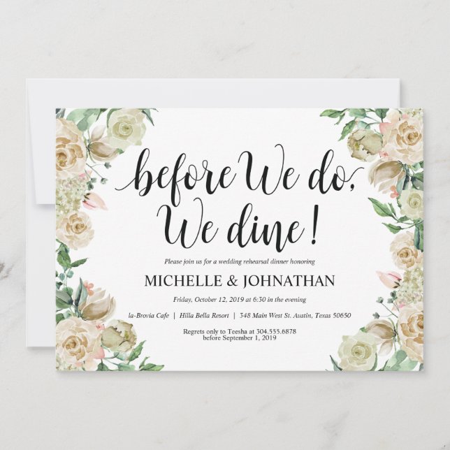 Neutral Spring Wedding Rehearsal Dinner Invitation (Front)