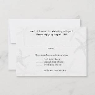 Neutral Starfish Beach Wedding Menu Reply Cards