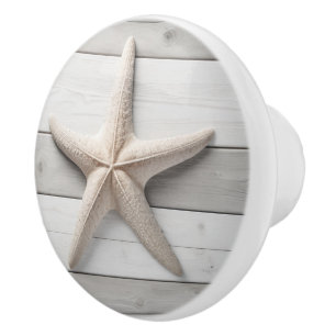 Neutral Starfish Sea Star Beige Faux Wood Drawer Ceramic Knob