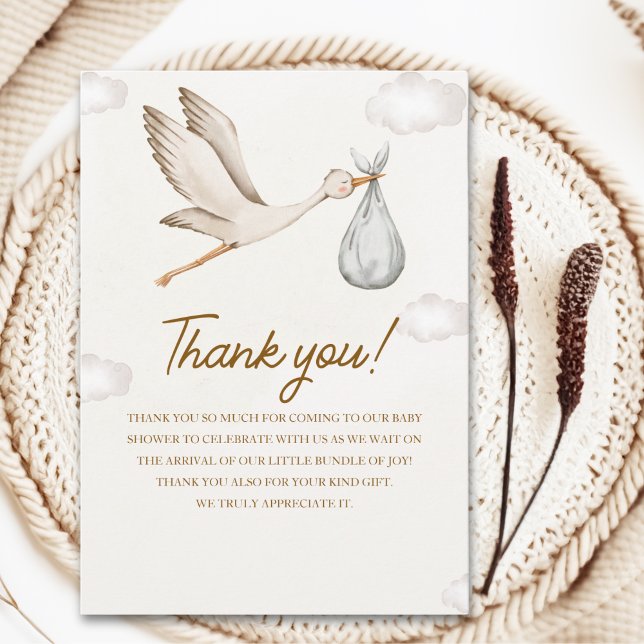 Neutral Stork Baby Shower – Gender Neutral Design Thank You Card (Creator Uploaded)