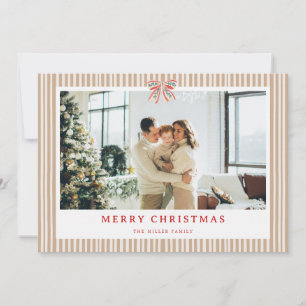 Neutral Stripe Bow Christmas Photo Holiday Card