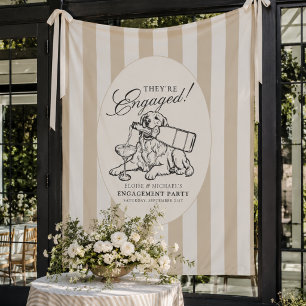 Neutral Stripe Golden Retriever Engagement Party Tapestry