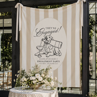 Neutral Stripe Golden Retriever Engagement Party Tapestry