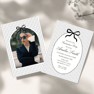 Neutral Striped Brown Bow Graduation Invitation