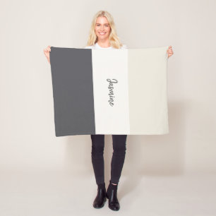 Neutral stripes personalise name fleece blanket