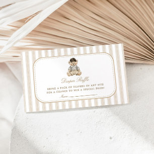 Neutral Stripes Preppy Teddy Bear Diaper Raffle Enclosure Card