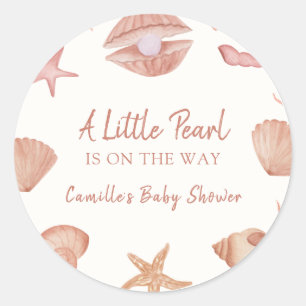 Neutral Summer Ocean Seashell Pearl Baby Shower Classic Round Sticker