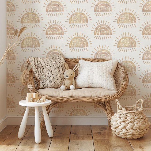 Neutral Sun & Rainbow Blockprint Peel & Stick Wallpaper (Creator Uploaded)