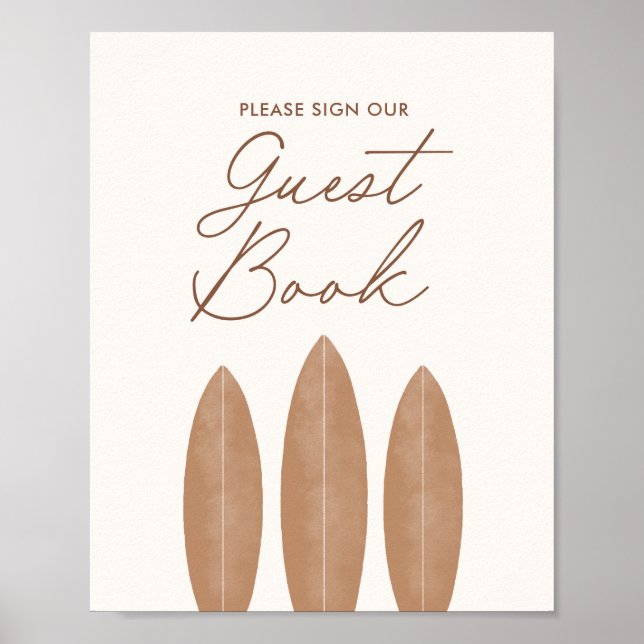 Neutral Surfboard Baby Shower Favours Guest Book (Front)