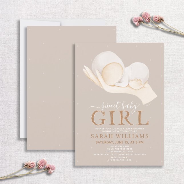 Neutral Sweet Baby Girl Quote Minimal Baby Shower Invitation (Creator Uploaded)