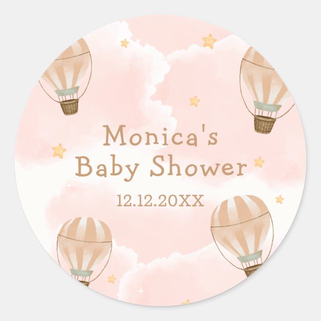 Neutral Sweet Cloud Hot Air Balloon Baby Shower  Classic Round Sticker (Front)