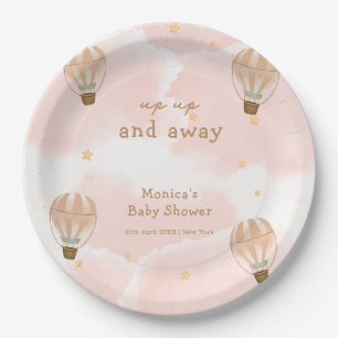 Neutral Sweet Cloud Hot Air Balloon Baby Shower Paper Plate