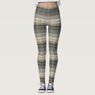Neutral Tan Beige Grey Plaid Geometric Pattern Leggings