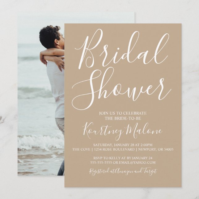 Neutral Tan Bridal Shower Photo Invitation (Front/Back)
