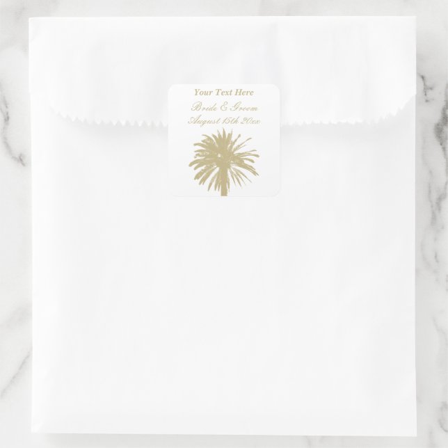 Neutral tan colour palette elegant beach wedding square sticker (Bag)