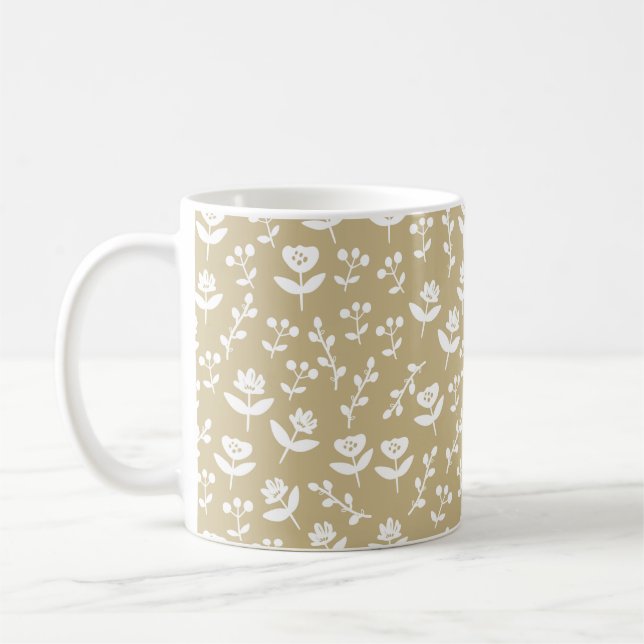 Neutral Tan Farmhouse Country Floral Casual Coffee Mug (Left)