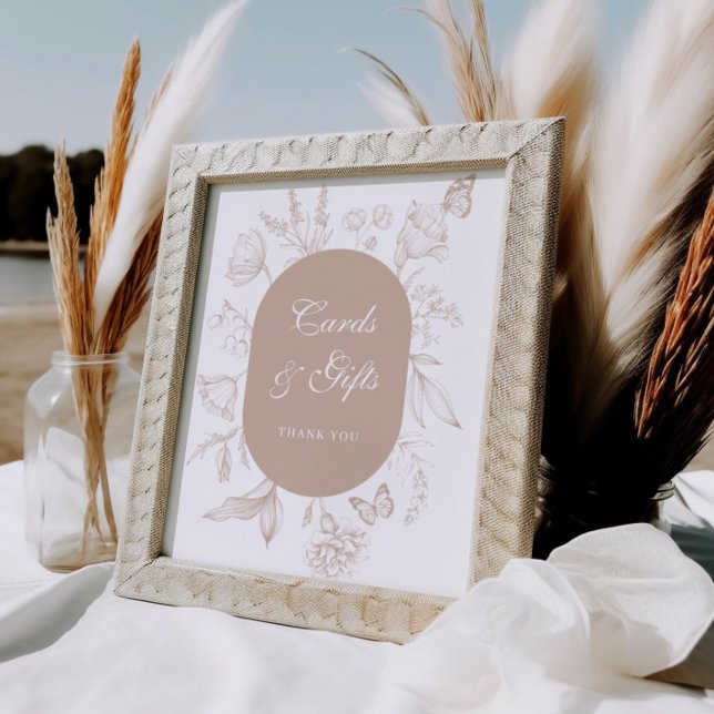 Neutral Tan Floral Line Art Cards and Gifts Poster (Creator Uploaded)