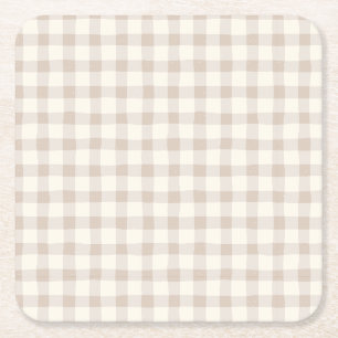 Neutral Tan Gingham  Square Paper Coaster