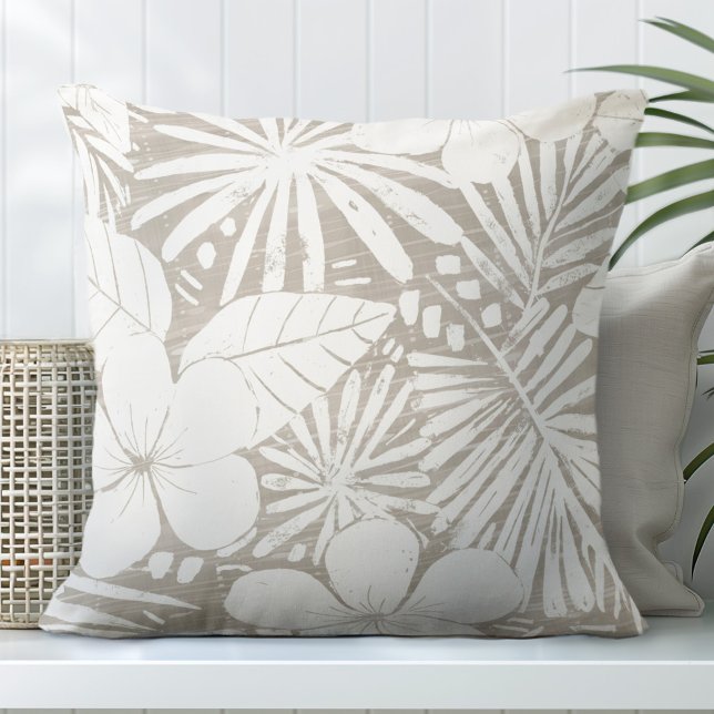 Neutral Tan Tropical Leaves Throw Pillow (Creator Uploaded)