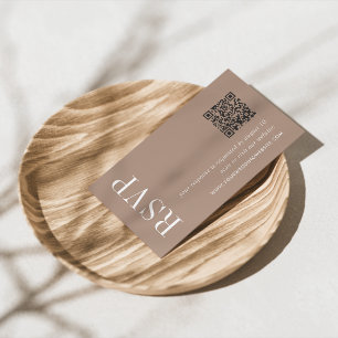 Neutral Tan Wedding QR Code RSVP Enclosure Card