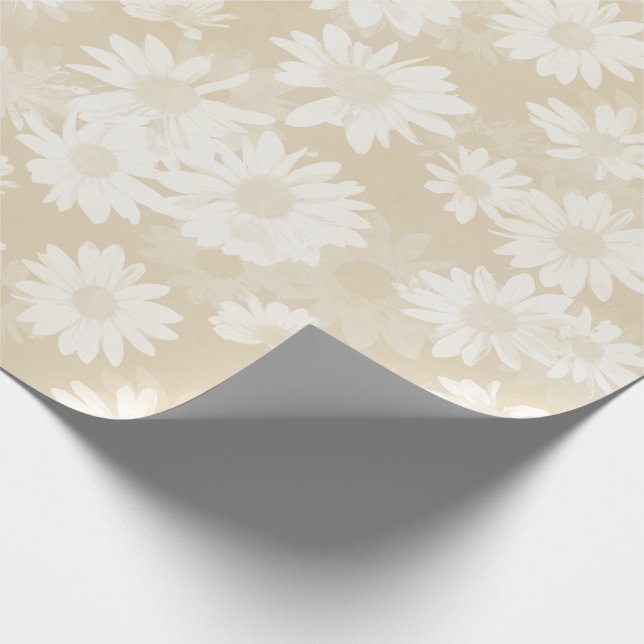 Neutral Tan White Daisies Floral Wrapping Paper (Corner)