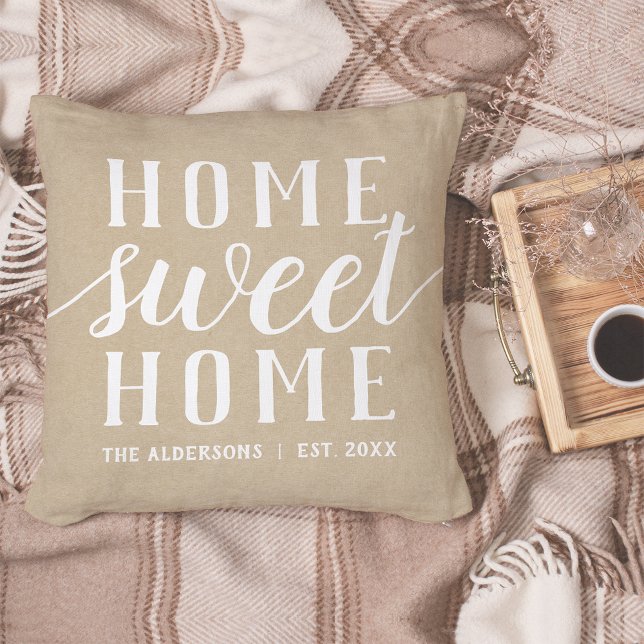 Neutral Tan & White Personalised Home Sweet Home Cushion (Creator Uploaded)