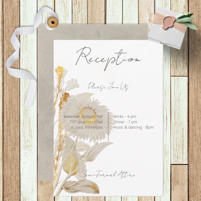 Neutral Tan Wildflowers Modern Reception Enclosure Card (Creator Uploaded)