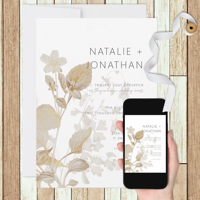 Neutral Tan Wildflowers Modern Wedding Invitation (Creator Uploaded)