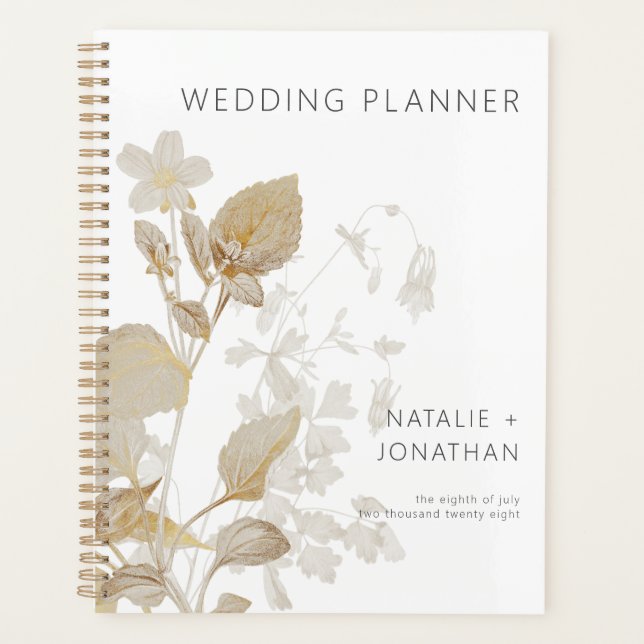 Neutral Tan Wildflowers Modern Wedding Planner (Front)