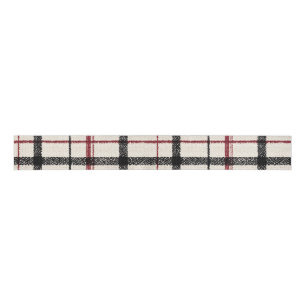 Neutral tartan white black and red grosgrain ribbon