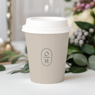 Neutral taupe Minimal Monogram Wedding Paper Cups
