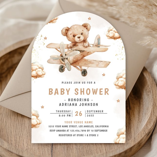 Neutral Teddy Bear Aeroplane Arch Baby Shower Invitation (Creator Uploaded)